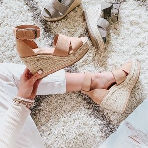 Natural Peep Toe Espadrille Platform Wedge Sandals